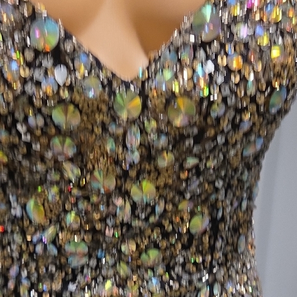 Black and Gold Embellished Sweetheart Prom Gown - Picture 5 of 17